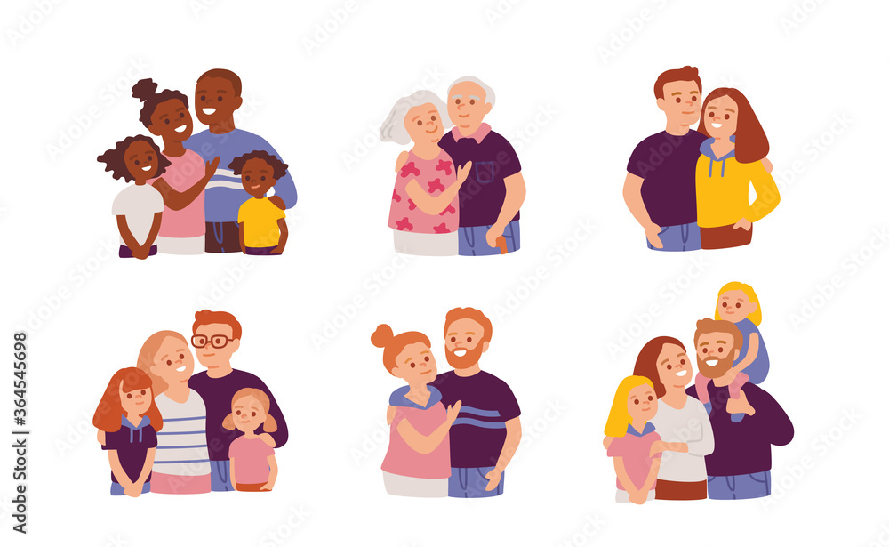 Big family portrait with siblings. Flat design. Multicultural set of people. Big family portrait with siblings. Flat design. Multicultural set of people.