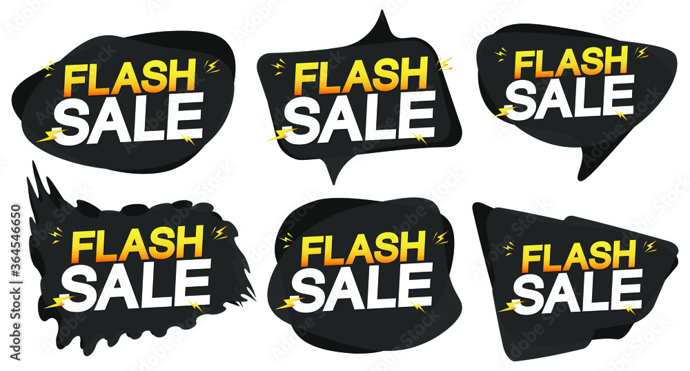 Set Flash Sale bubble banners design template, discount tags, app icons, vector illustration