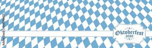 Oktoberfest 2020 background with blue-white checkered pattern