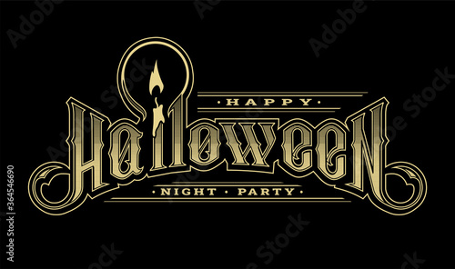 Halloween vintage font. Emblem in the old style on a dark background. Vector illustration.
