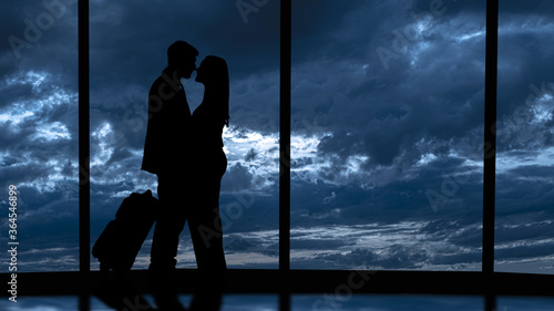 The romantic couple standing in the big hall with a beautiful sky view © realstock1
