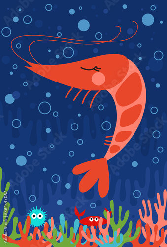 Shrimp swimming in the sea