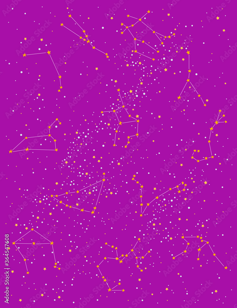 Fototapeta premium Zodiac constellations on the night sky pink background