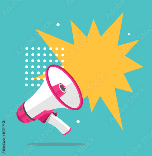 Tableau sur toile Megaphone Advertising Concept Banner Flat Design Style. Vector