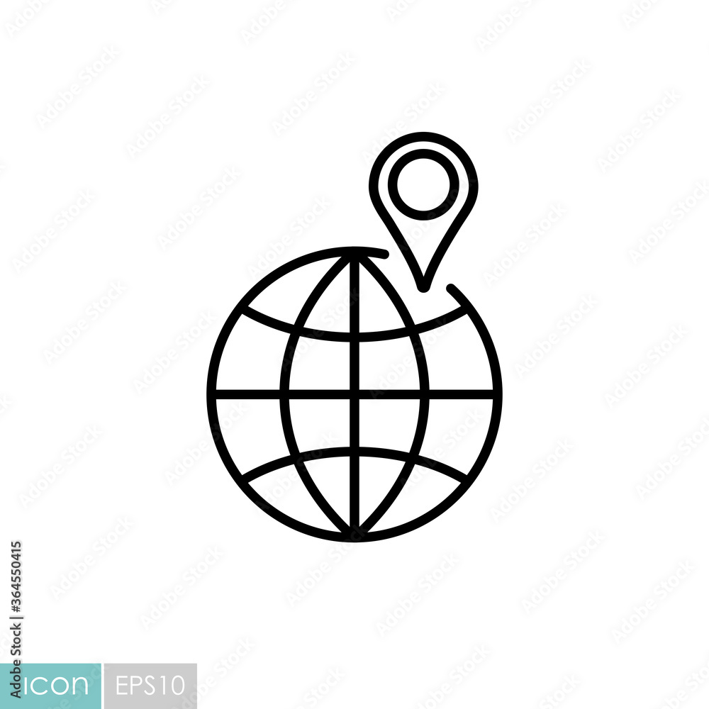 Globe with pin vector icon. Navigation sign Globe with pin vector icon. Navigation sign