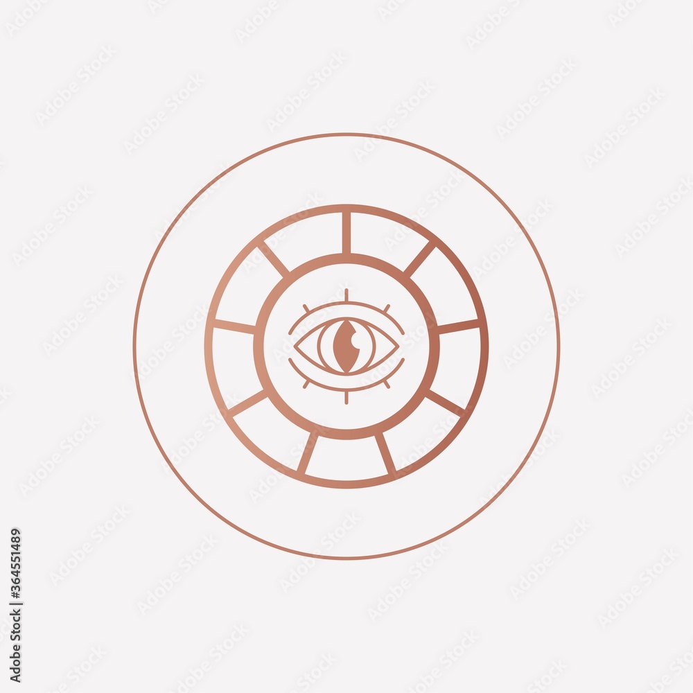 Abstract outline Sun or moon with Eye. Minimalistic round Icon. Astrology esoteric mystic concept. Elegant geometric design. Trendy Vector illustration. Pink gold style. Simple design. Logo template Abstract outline Sun or moon with Eye. Minimalistic round Icon. Astrology esoteric mystic concept. Elegant geometric design. Trendy Vector illustration. Pink gold style. Simple design. Logo template