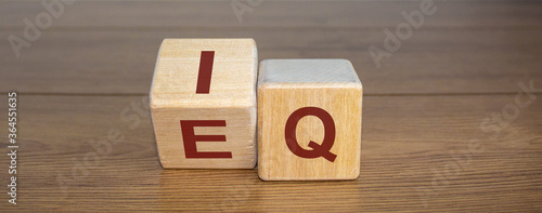 Wooden cubes with the expression 'IQ' 'Intelligence Quotient' to 'EQ' 'Emotional Intelligence Quotient'. photo