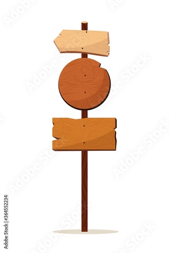Roadsign pointer. Vintage wooden roadsign pointer isolated on white background. Rustic sign icon. Empty way direction guide vector illustration