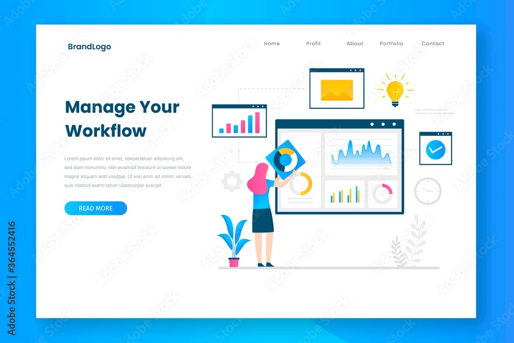 Manage your workflow landing page template. Illustration for websites, landing pages, mobile applications, posters and banners. Manage your workflow landing page template. Illustration for websites, landing pages, mobile applications, posters and banners.