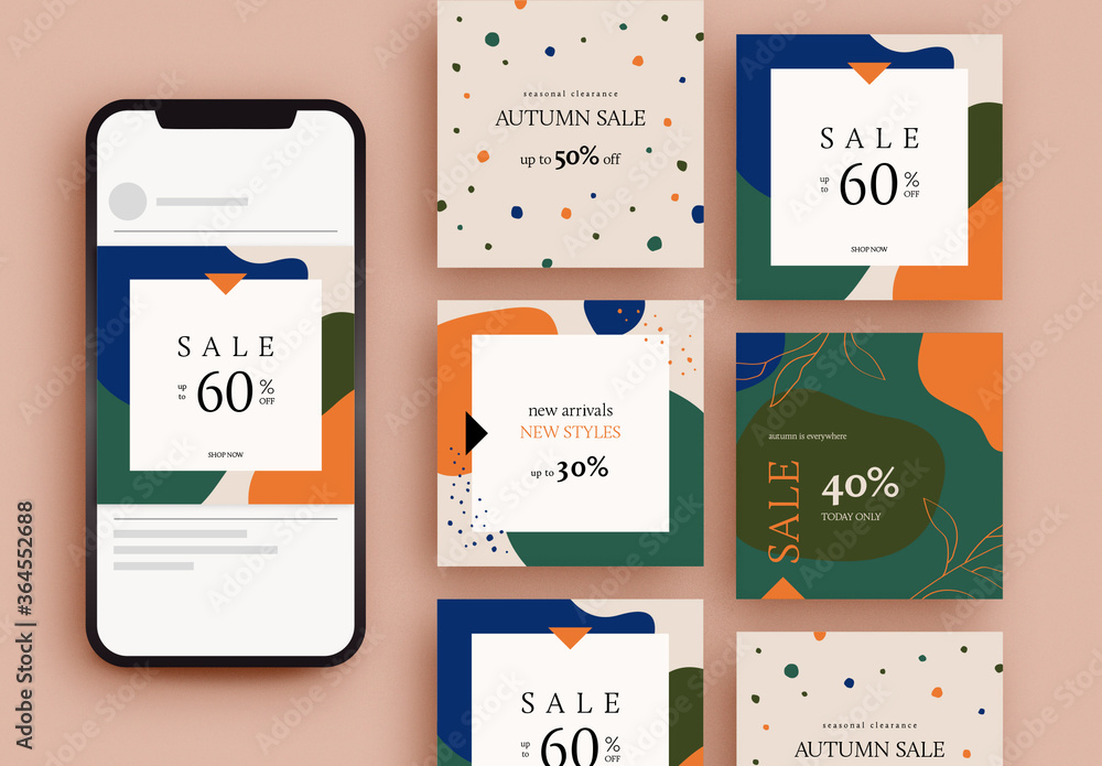 Slaes Posts Examples Autumn Sale Social Media Post Layouts Stock Template | Adobe Stock
