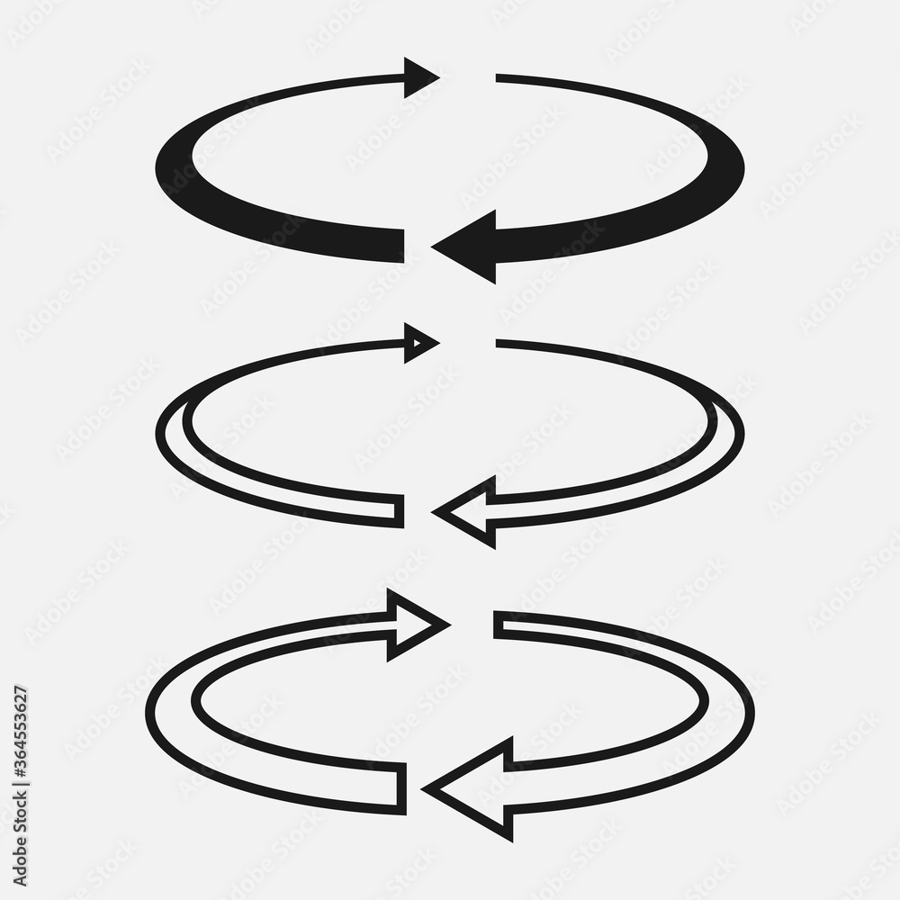 Set of simple flat spin solid and line pictograms. Reload vector icons isolated on white background. Set of simple flat spin solid and line pictograms. Reload vector icons isolated on white background.