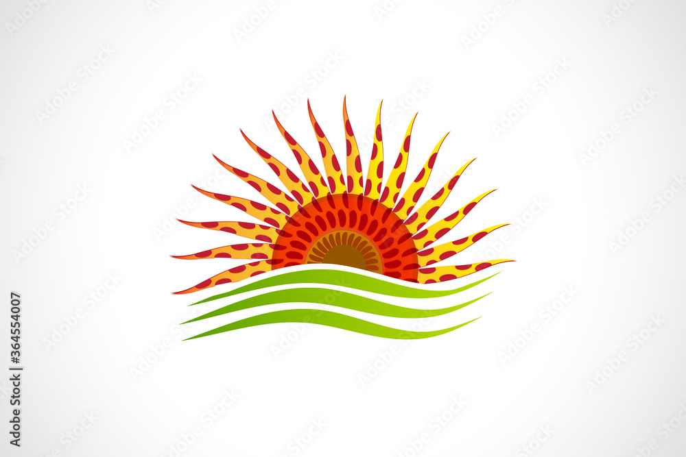Fototapeta premium Logo sun and green grass abstract sunflower icon vector web image graphic design