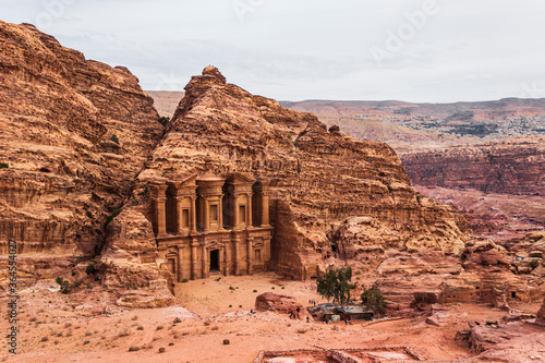 Views of a famous temple in Petra seen from above photo