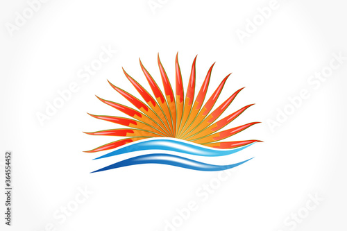 Logo sun and beach waves tropical weather abstract sun flower icon vector image graphic illustration design logotype identity business card image template