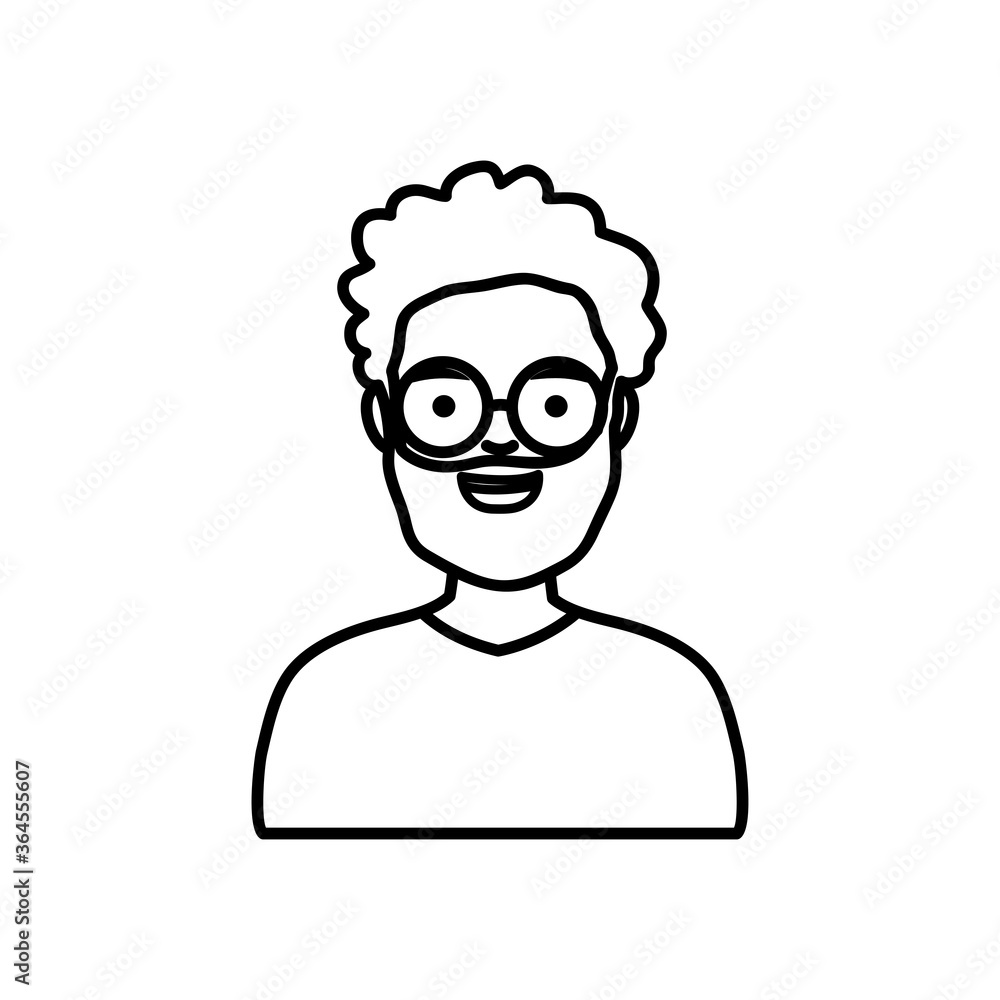 diversity people concept, cartoon afro man wearing round glasses, line style