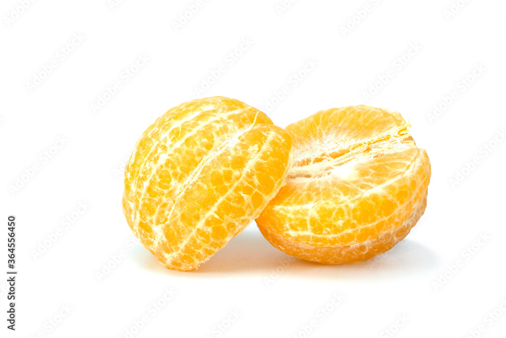 Peeled fresh ripe tangerines isolated on white background Peeled fresh ripe tangerines isolated on white background