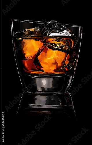 Glass of whiskey isolated on black background.