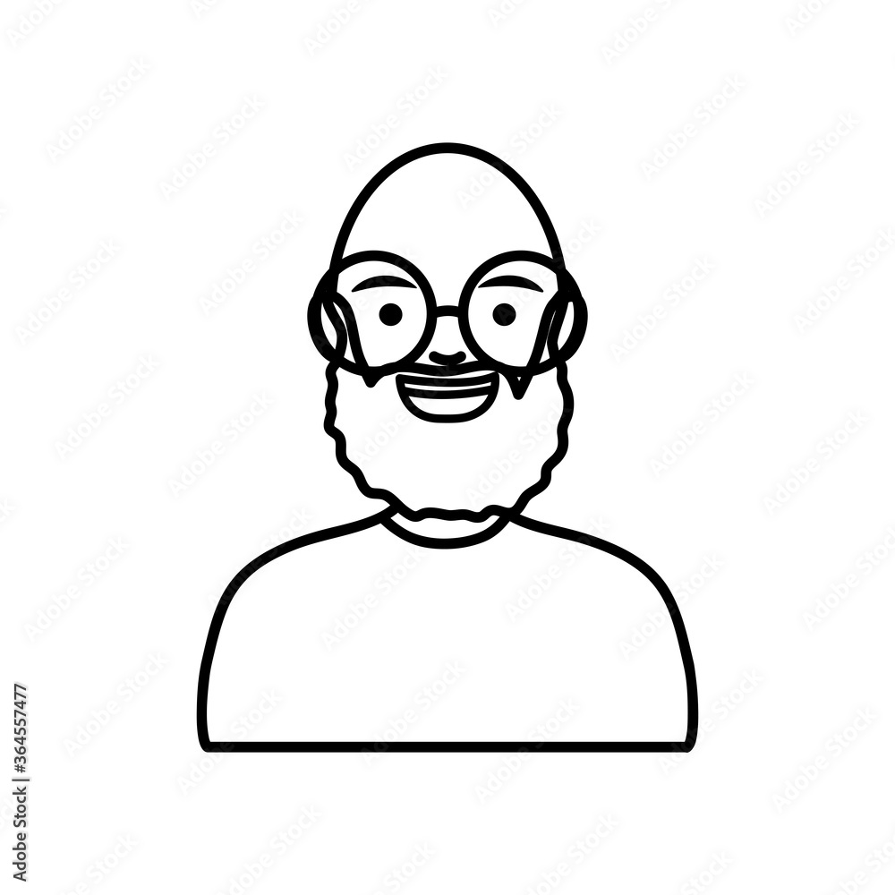 diversity people concept, cartoon bald man with beard, line style