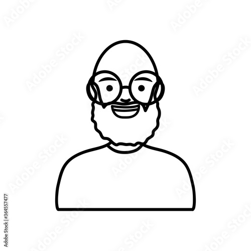 diversity people concept, cartoon bald man with beard, line style