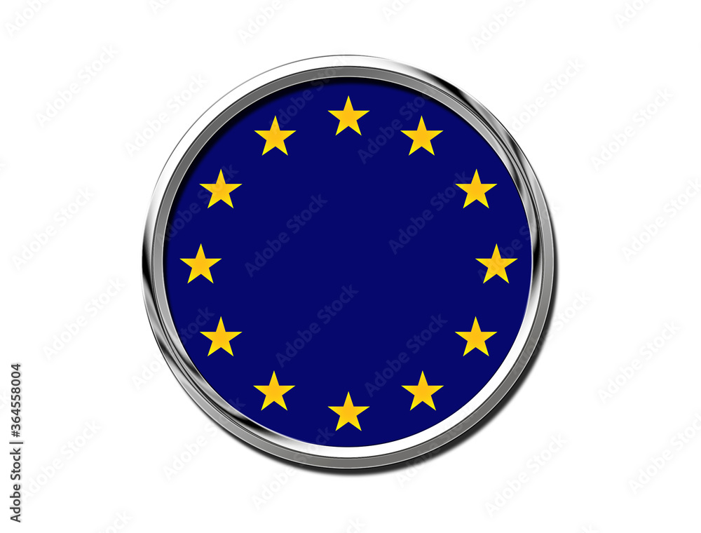 National flags in the form of isolated chrome circles. European unionflag. European union flag Brooch, symbol icon . 3d illustration National flags in the form of isolated chrome circles. European unionflag. European union flag Brooch, symbol icon . 3d illustration