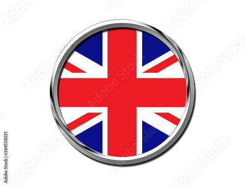 National flags in the form of isolated chrome circles. U.K England flag. United Kingdom England flag Brooch, symbol icon . 3d illustration