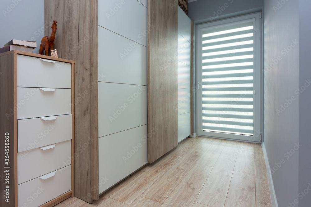 Fototapeta premium Wnętrze nowoczesnego domu z drewnianą szafą