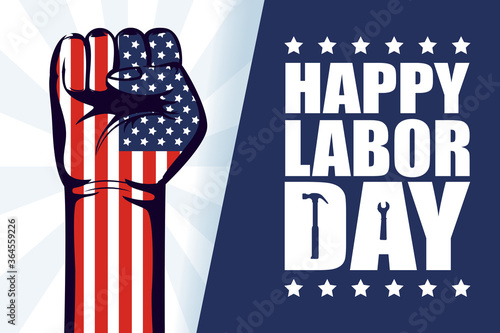happy labor day celebration with usa flag and hand fist