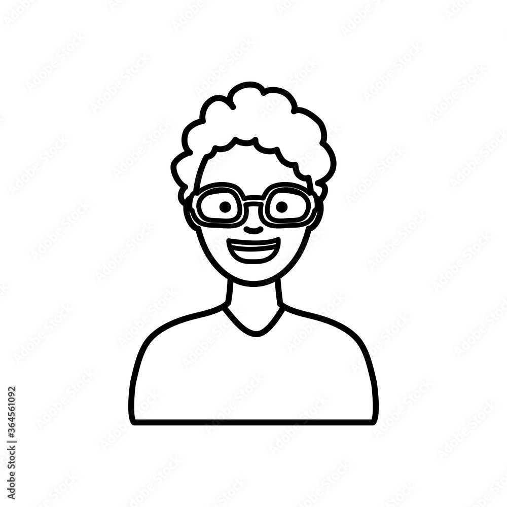 diversity people concept, cartoon woman wearing white glasses, line style
