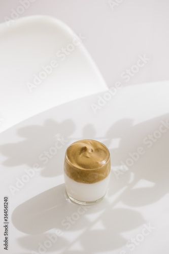 Wallpaper Mural From above whipped coffee Dalgona coffee in cold milk on white table surface Torontodigital.ca