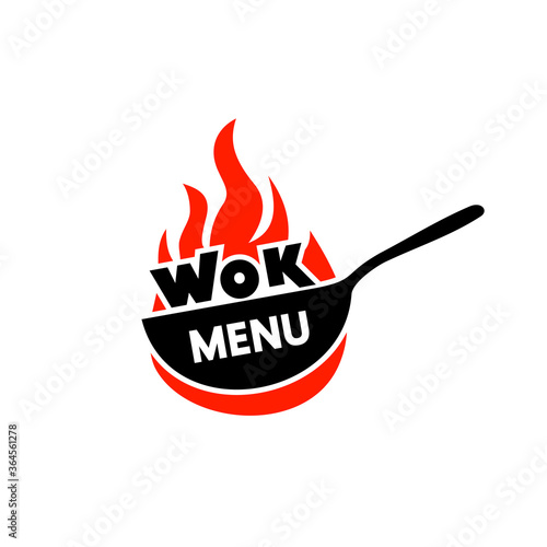 Wok frying pan icon. Vector illustration.
Wok asian food logo for thai or chinese restaurant.