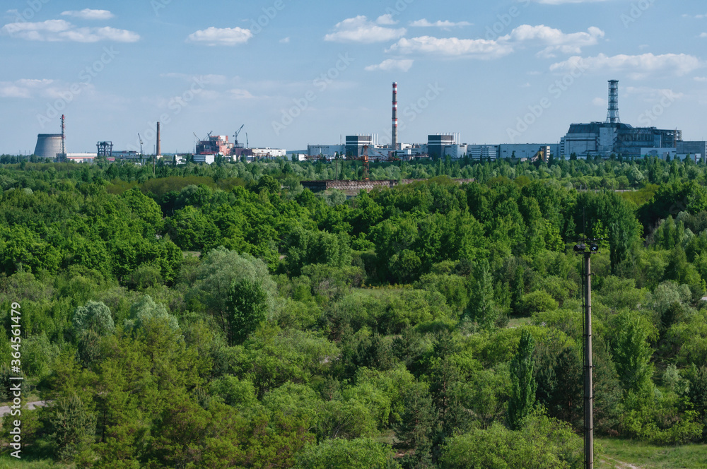 Abandoned dock cranes in Prypiat, Chernobyl exclusion Zone. Chernobyl Nuclear Power Plant Zone of Alienation in Ukraine