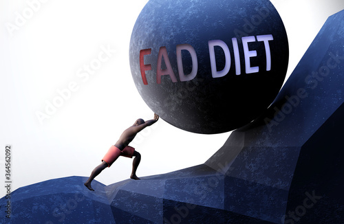 Fotografia Fad diet as a problem that makes life harder - symbolized by a person pushing we