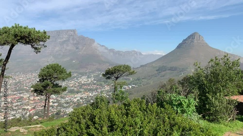 Closeup view of Lions Head ,Table Mountain ,Twelve Apostles mountains and Oranjezicht taken from Signal Hill Cape Town South Africa