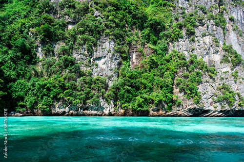 Limestone rocks, clear turquoise water, Pileh Lagoon, Thailand.