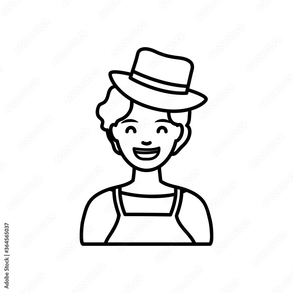 diversity people concept, cartoon woman smiling and wearing a top hat, line style