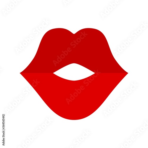 Red lips icon isolated on white background. Kiss vector illustration