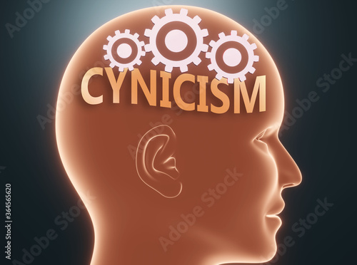 Fotografie Cynicism inside human mind - pictured as word Cynicism inside a head with cogwhe