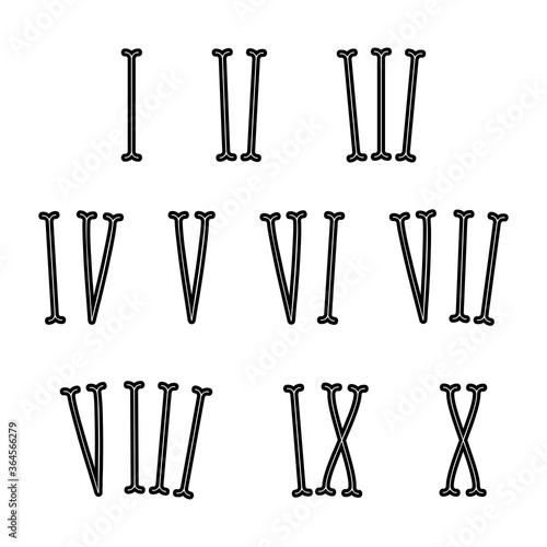Roman numerals set isolated on white background, Vector illustration