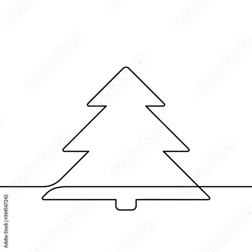 Continuous line drawing of christmas tree  Black and white vector minimalistic linear illustration made of one line