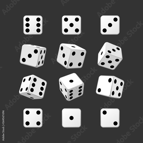 Dice set white casino black background vector illustration