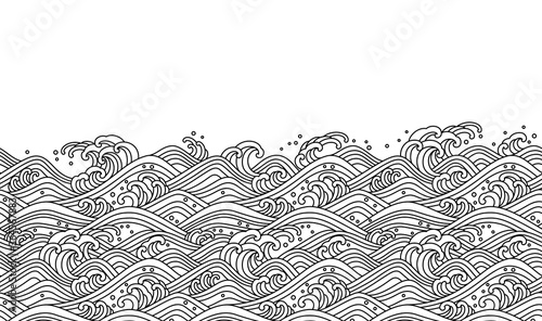 Oriental wave seamless background. Line art vector illustration.