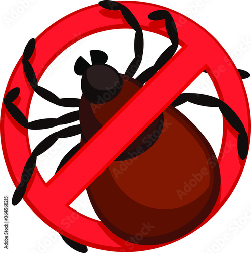 Mite in a stop sign close-up on a white background. Stop insect mite