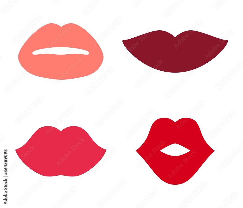 Different women lips icons set isolated on white background. Silhouettes kiss Vector illustration Different women lips icons set isolated on white background. Silhouettes kiss Vector illustration