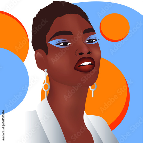 Beautiful bright girl African American model with bright makeup portrait illustration