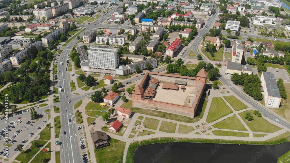 Obraz premium Aerial panorama of the historic city of Lida with a castle. Belarus.