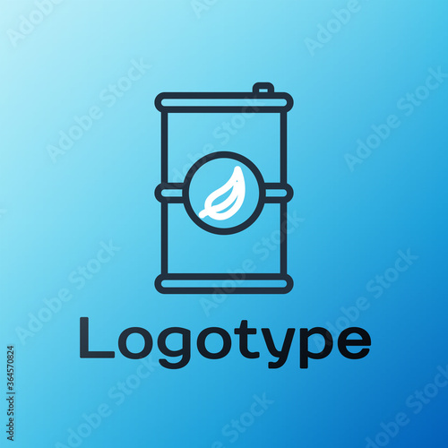 Line Bio fuel barrel icon isolated on blue background. Eco bio and canister. Green environment and recycle. Colorful outline concept. Vector Illustration.