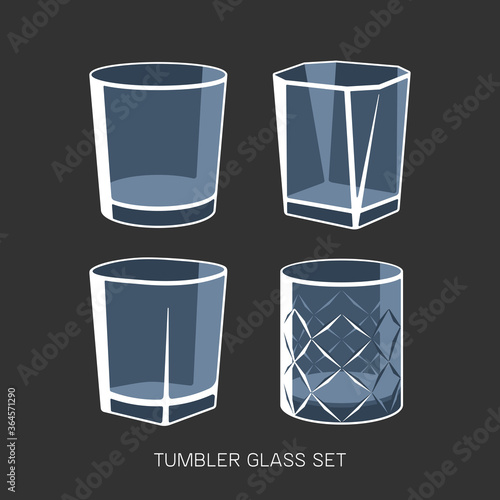 Empty tumbler glass set whisky cognac vector illustration