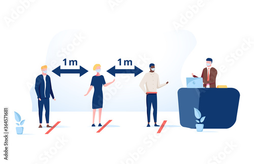 Social distancing and coronavirus covid-19 prevention: maintain a safe distance from others in public offices and banks
