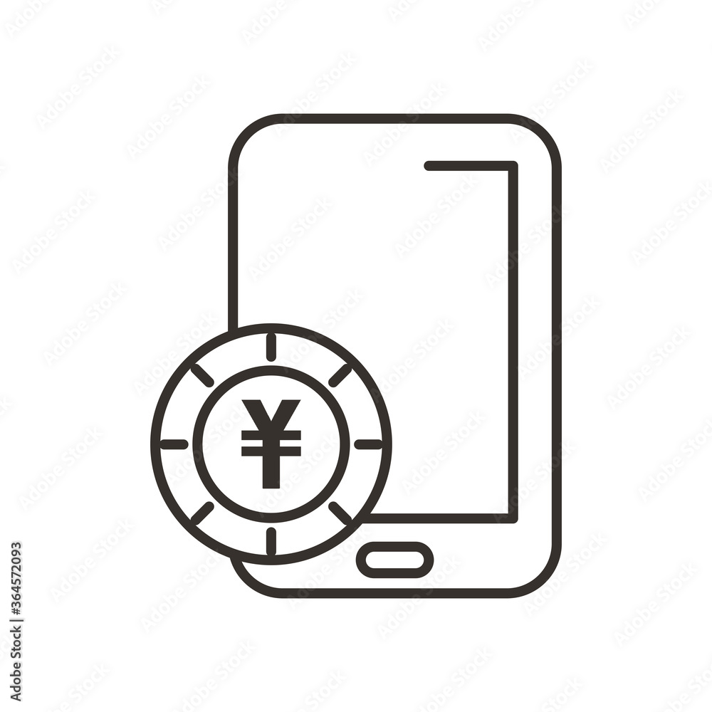 yuan coin and smartphone line style icon vector design yuan coin and smartphone line style icon vector design