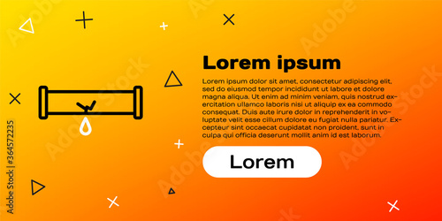 Line Broken metal pipe with leaking water icon isolated on yellow background. Colorful outline concept. Vector Illustration.